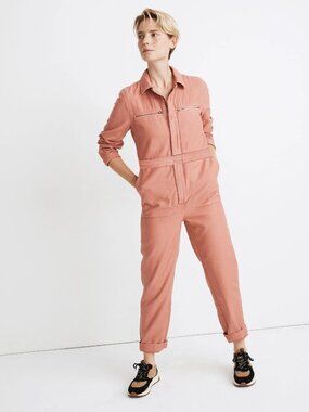 NWT Madewell Garment Dyed Zip Pocket Coverall in Rose Dust Pink Jumpsuit XS